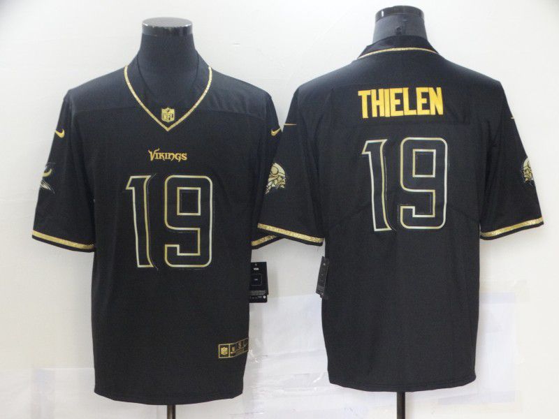 Men Minnesota Vikings #19 Thielen Black Retro Gold Lettering 2021 Nike NFL Jersey